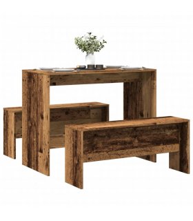 vidaXL 3 Piece Dining Table and Bench set Old Wood Engineered Wood