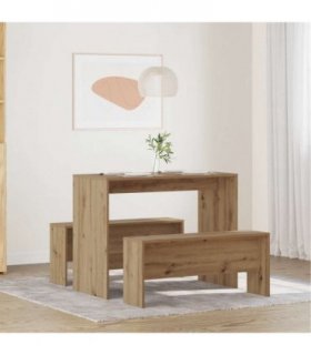 vidaXL 3 Piece Dining Table and Bench set Atisian Oak Engineered Wood — Colour: artisan oak