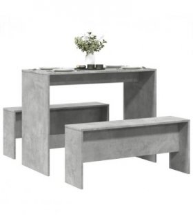vidaXL 3 Piece Dining Table and Bench set Concrete Grey Engineered Wood