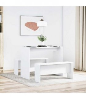 vidaXL 3 Piece Dining Table and Bench set White Engineered Wood