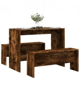 vidaXL 3 Piece Dining Table and Bench set Smoked Oak Engineered Wood