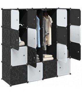 vidaXL Storage Cube Organiser with 16 Cubes and Hanging Rods PP — Colour: black and white