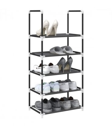 vidaXL Shoe Rack 5-Tier Black 44x28x94 cm Non-woven Fabric — Size: 44 x 28 x 94 cm