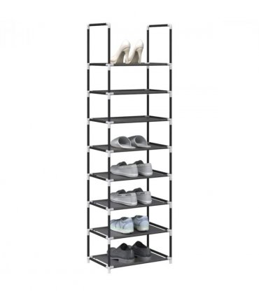 vidaXL Shoe Rack 8-Tier Black 44x28x145 cm Non-woven Fabric — Size: 44 x 28 x 145 cm