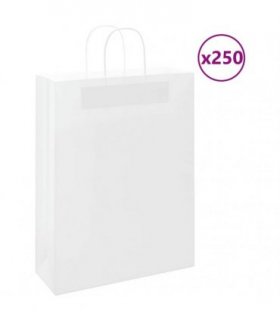 vidaXL Paper Bags 250 pcs with Handles White 32x12x42 cm — Size: 32 x 12 x 42 cm