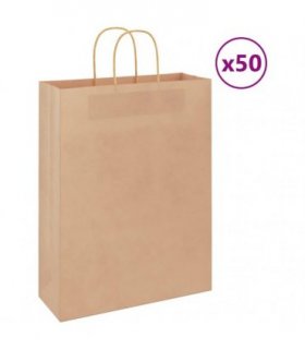 vidaXL Paper Bags 50 pcs with Handles Brown 32x12x42 cm — Size: 32 x 12 x 42 cm