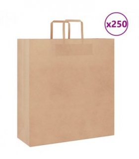 vidaXL Paper Bags 250 pcs with Handles Brown 45x17x48 cm — Size: 45 x 17 x 48 cm — V0672056936