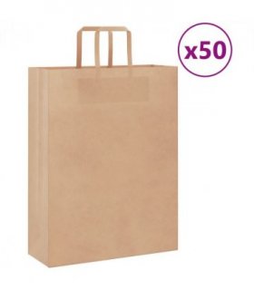 vidaXL Paper Bags 50 pcs with Handles Brown 32x12x42 cm — Size: 32 x 12 x 42 cm — V0672056947