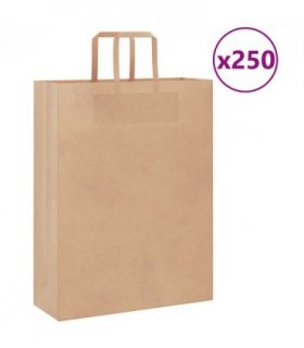 vidaXL Paper Bags 250 pcs with Handles Brown 32x12x42 cm — Size: 32 x 12 x 42 cm