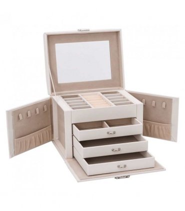 vidaXL Jewellery Box 4-Layer with Mirror Lockable White 22.5x17.5x16.5 cm
