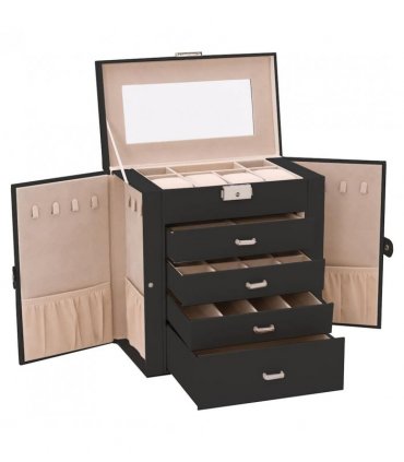 vidaXL Jewellery Box 5-Layer with Mirror Lockable Black