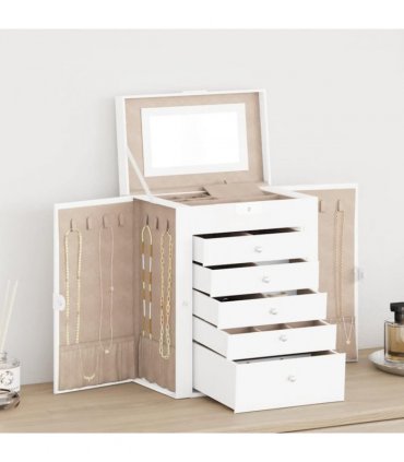 vidaXL Jewellery Box 6-Layer with Mirror Lockable White