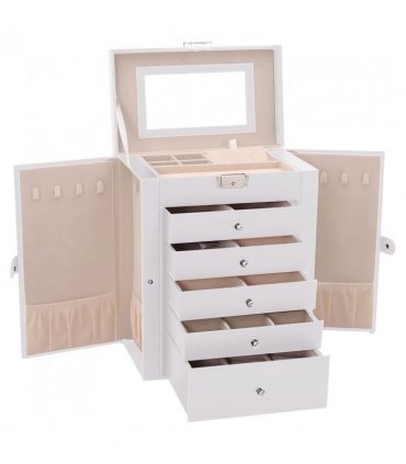 vidaXL Jewellery Box 6-Layer with Mirror Lockable White