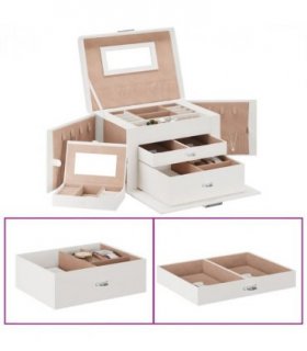 vidaXL Jewellery Box 3-Layer with Mirror Lockable White 26x18x17.5 cm