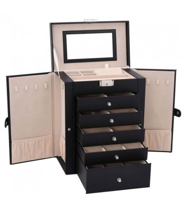 vidaXL Jewellery Box 6-Layer with Mirror Lockable Black