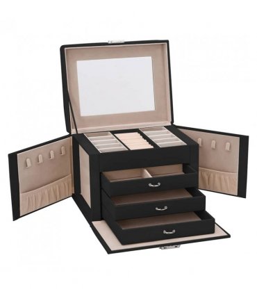 vidaXL Jewellery Box 4-Layer with Mirror Lockable Black 22.5x17.5x16.5 cm