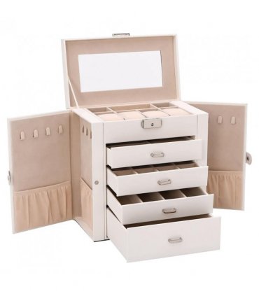 vidaXL Jewellery Box 5-Layer with Mirror Lockable White