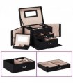 vidaXL Jewellery Box 3-Layer with Mirror Lockable Black 26x18x17.5 cm