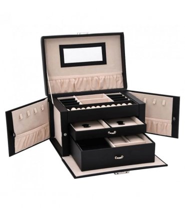 vidaXL Jewellery Box 3-Layer with Mirror Lockable Black 26x18x17.5 cm