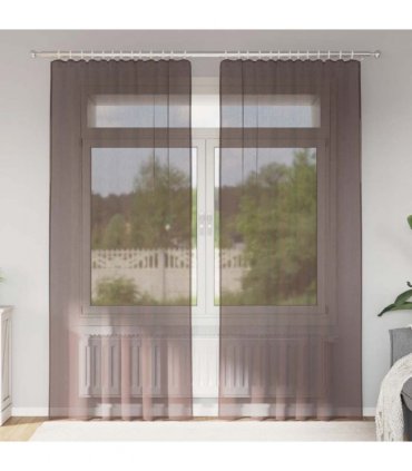 vidaXL Voile Curtains with Tab Top 2 pcs Brown — Size: 140 x 225 cm, Model: with loops