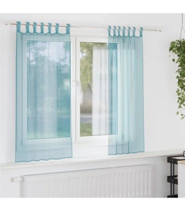 vidaXL Voile Curtains with Loops 2 pcs Turquoise 140x140 cm — Size: 140 x 140 cm