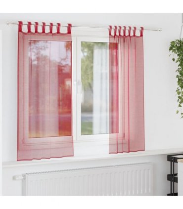 vidaXL Voile Curtains with Rod Pockets 2 pcs Wine Red — Size: 140 x 140 cm