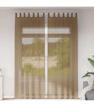 vidaXL Voile Curtains with Loops 2 pcs Light Brown 140x260 cm — Size: 140 x 260 cm
