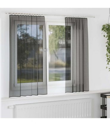 vidaXL Voile Curtains with Rod Pockets 2 pcs Black — Size: 140 x 140 cm