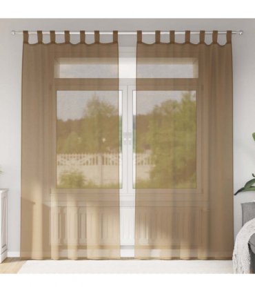 vidaXL Voile Curtains with Loops 2 pcs Light Brown 140x225 cm — Size: 140 x 225 cm