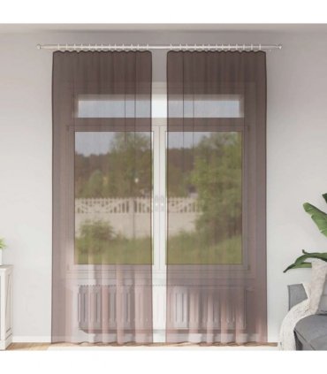 vidaXL Voile Curtains with Tab Top 2 pcs Brown — Size: 140 x 260 cm, Model: with loops