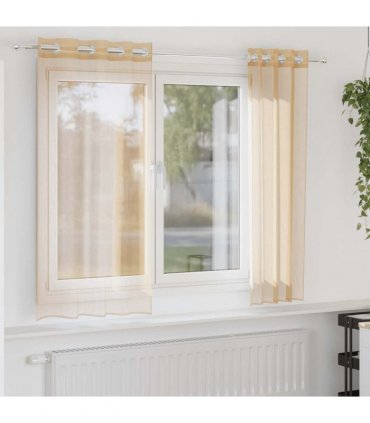 vidaXL Voile Curtains with Grommets 2 pcs Sand — Size: 140 x 140 cm