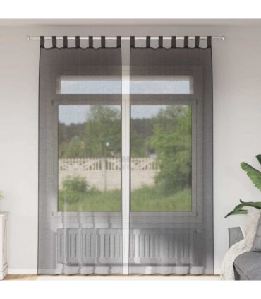 vidaXL Voile Curtains with Tab Top 2 pcs Black — Size: 140 x 260 cm, Model: with loops