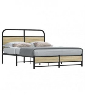vidaXL Bed Frame without Mattress 140x200 cm Sonoma Oak Enginee — Size: 140 x 200 cm, Model: with headboard & dual low footboard