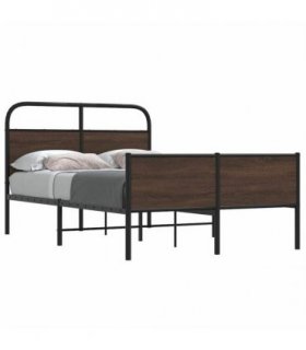 vidaXL Bed Frame without Mattress 120x200 cm Brown Oak Engineered W — Size: 120 x 200 cm, Model: with headboard & high footboard