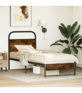 vidaXL Bed Frame Without Mattress 80x200 cm Smoked Oak Engineere — Size: 80 x 200 cm, Model: with headboard & dual low footboard