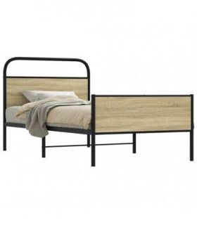 vidaXL Bed Frame without Mattress 90x200 cm Sonoma Oak Engineered Wo — Size: 90 x 200 cm, Model: with headboard & high footboard