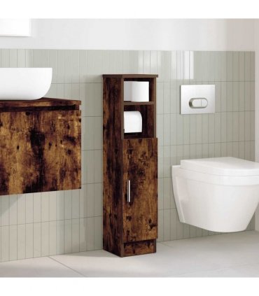 vidaXL Bathroom Cabinet with Roll Holder Smoked Oak 20.5x22x90 cm
