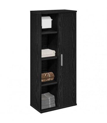 vidaXL Bathroom Cabinet with Roll Holder Black 39x22x90 cm