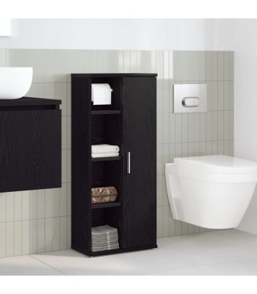 vidaXL Bathroom Cabinet with Roll Holder Black 39x22x90 cm