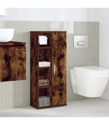vidaXL Bathroom Cabinet with Roll Holder Smoked Oak 39x22x90 cm