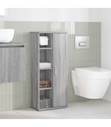 vidaXL Bathroom Cabinet with Roll Holder Grey Sonoma 39x22x90 cm
