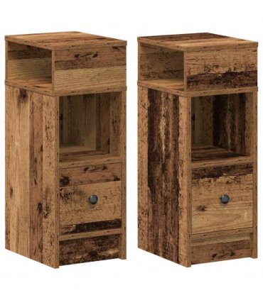 vidaXL Bedside Cabinets 2 pcs with Drawer Old Wood 25x31x66 cm