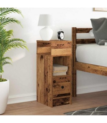 vidaXL Bedside Cabinet with Drawer Old Wood 25x31x66 cm