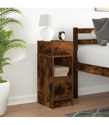 vidaXL Bedside Cabinet with Drawer Smoked Oak 25x31x66 cm