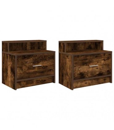 vidaXL Bedside Cabinets with Drawer 2 pcs Smoked Oak 51x31x47 cm