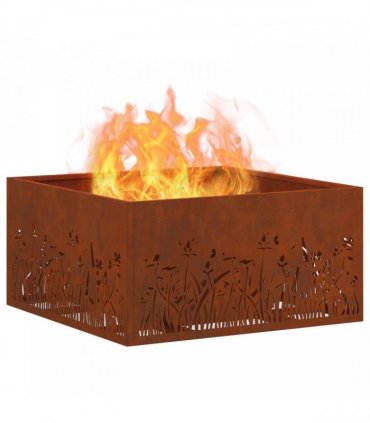 vidaXL Fire Pit Brown 60 x 60 x 30 cm Weathering Steel — Colour: Weathering steel/brown — V0672058082