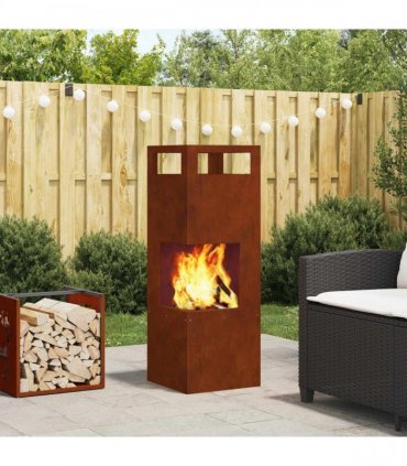 vidaXL Fire Pit Brown 35 x 35 x 100 cm Weathering Steel — Colour: Weathering steel/brown