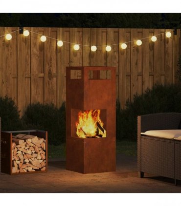 vidaXL Fire Pit Brown 35 x 35 x 100 cm Weathering Steel — Colour: Weathering steel/brown