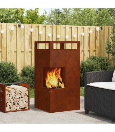 vidaXL Fire Pit Brown 50 x 50 x 100 cm Weathering Steel — Colour: Weathering steel/brown