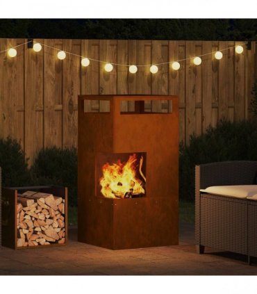 vidaXL Fire Pit Brown 50 x 50 x 100 cm Weathering Steel — Colour: Weathering steel/brown